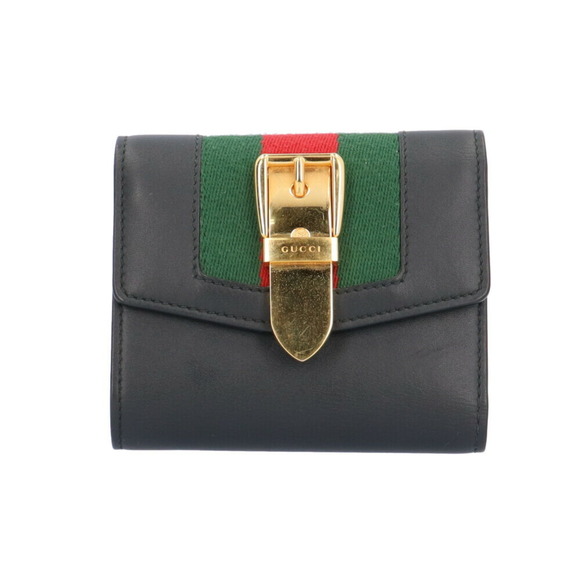 GUCCI Sylvie Sherry Line Trifold Wallet Leather 476081 - Picture 1 of 7